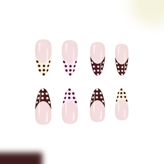 Chic Charm Long Almond Pink and Brown Polka Dot Press On Nail Set