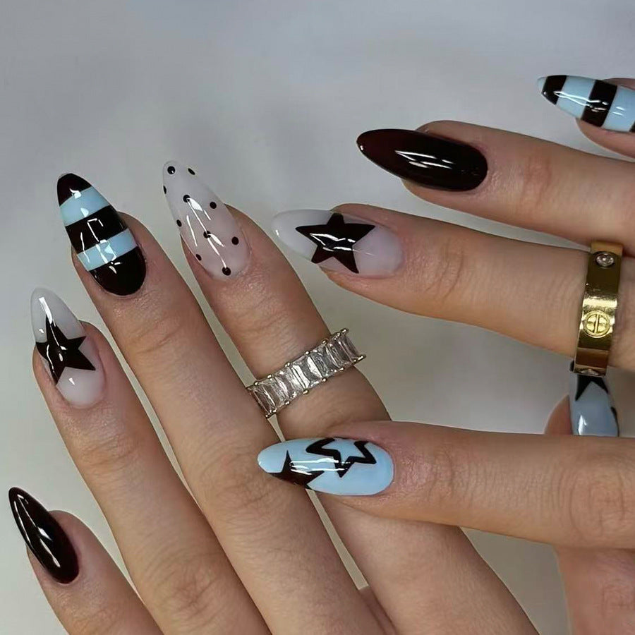 Cosmic Chic Extra Long Almond Press On Nail Set in Multicolor with Starry Design