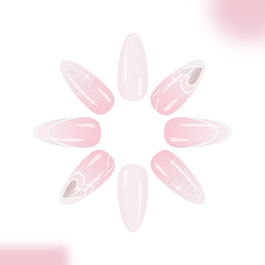 Sweetheart Dreamy Long Almond Pink Glitter Infused Press On Nail Set