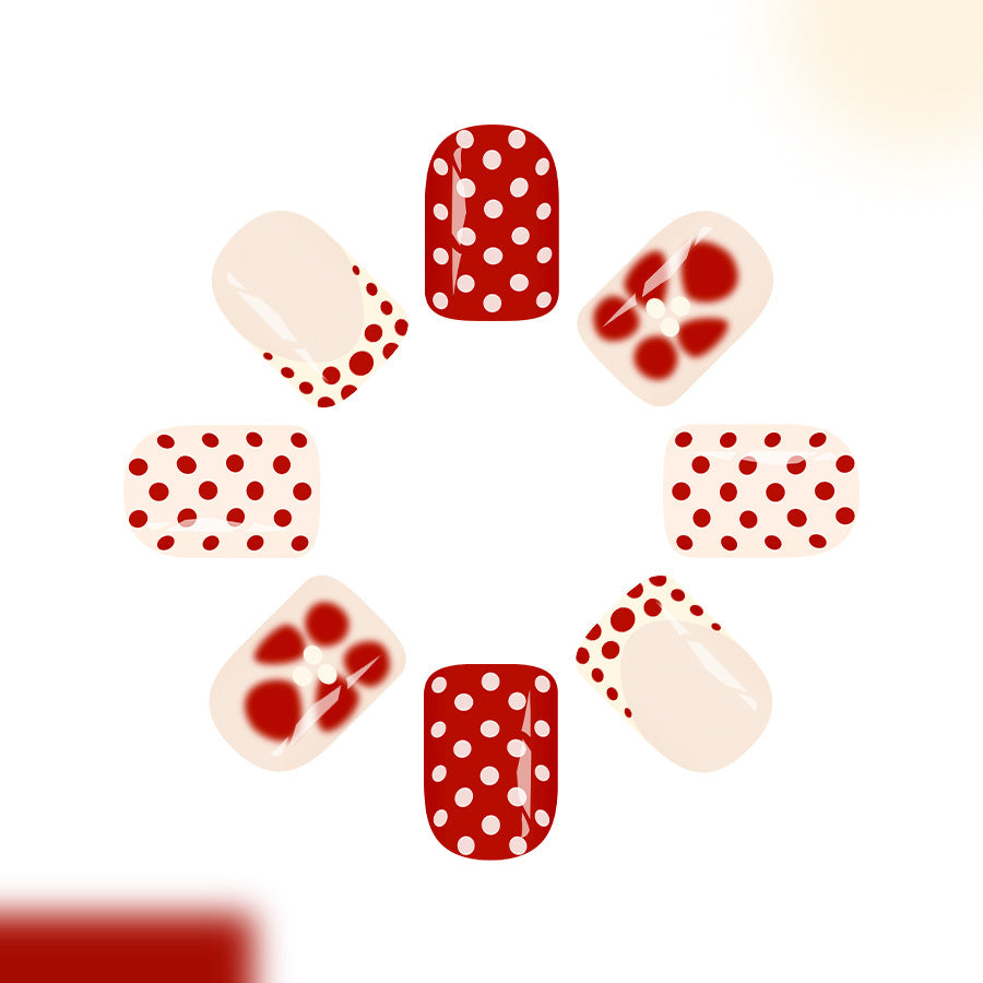 Vintage Charm Glossy Short Square Red Polka Dot Press-On Nail Set