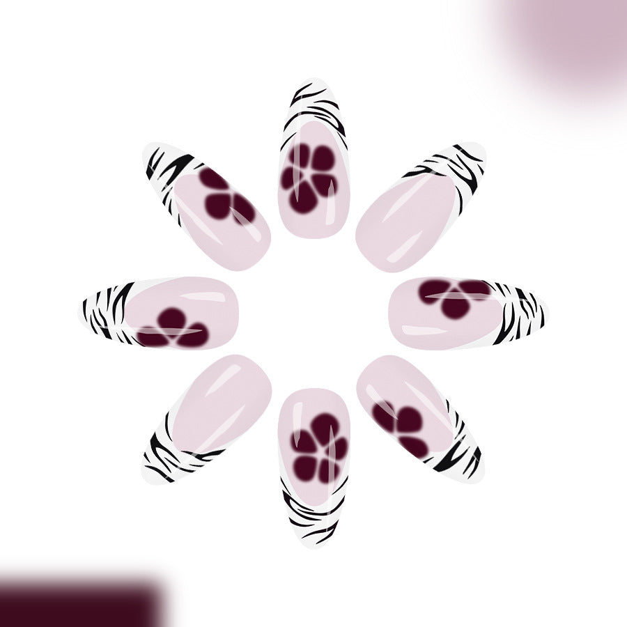 Floral Enchantment Long Almond Style Pink and White with Unique Floral Design Press on Nail Set
