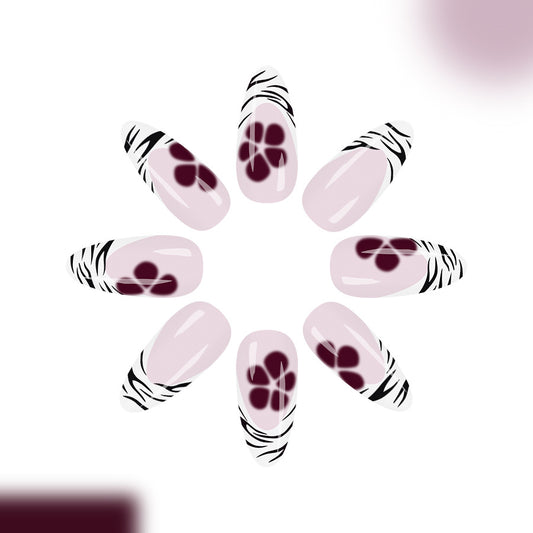 Floral Enchantment Long Almond Style Pink and White with Unique Floral Design Press on Nail Set