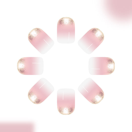 Ethereal Blossom Short Square Press On Nail Set in Soft Pink with Sparkling Ombre Finish