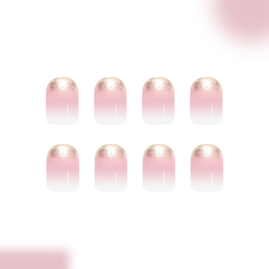 Glimmering Fairy Tale Press On Nail Set Short Square Rose Gold Glitter Ombre Design