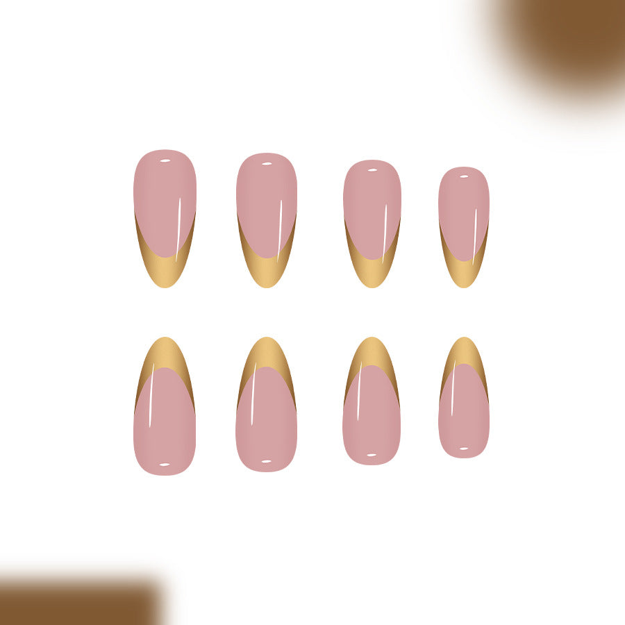 Chic Elegance Long Almond Pink with Gold Tip Press-On Nail Set