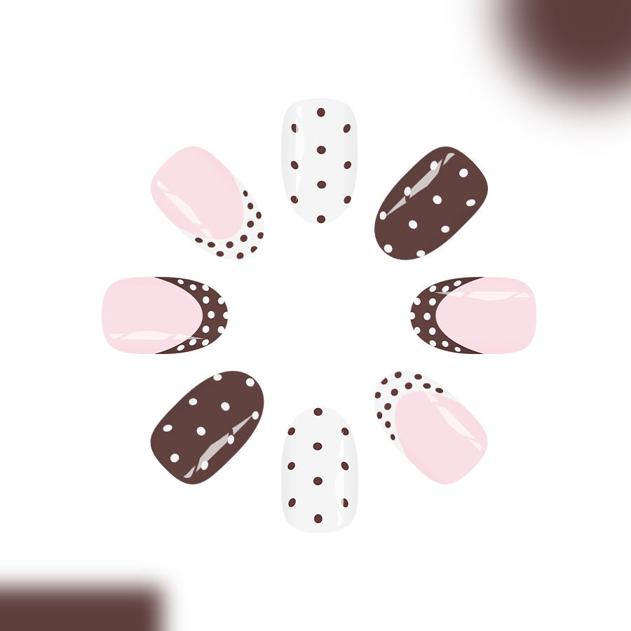 Chic Polka Dot Elegance Medium Oval Soft Pink and Rich Brown With Playful Dots Press On Nail Set