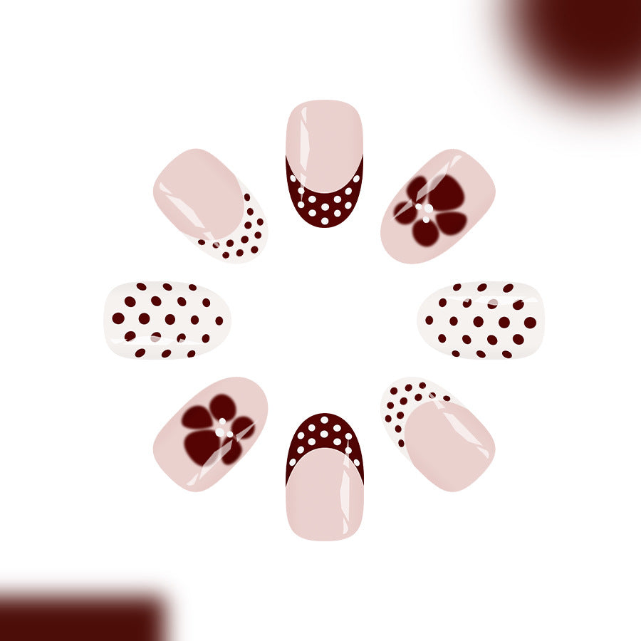 Blossom Elegance Medium Oval Light Pink with Floral and Polka Dot Design Press on Nail Set