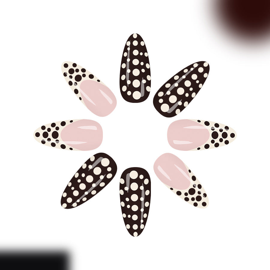 Chic Dots Long Almond Brown and Blush Press On Nail Set with Unique Polka Dot Design