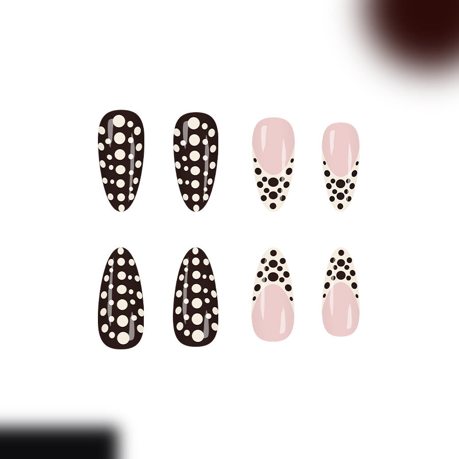 Chic Dessert Inspired Long Almond Shaped Brown and Blush Color Polka Dot Press-On Nail Set