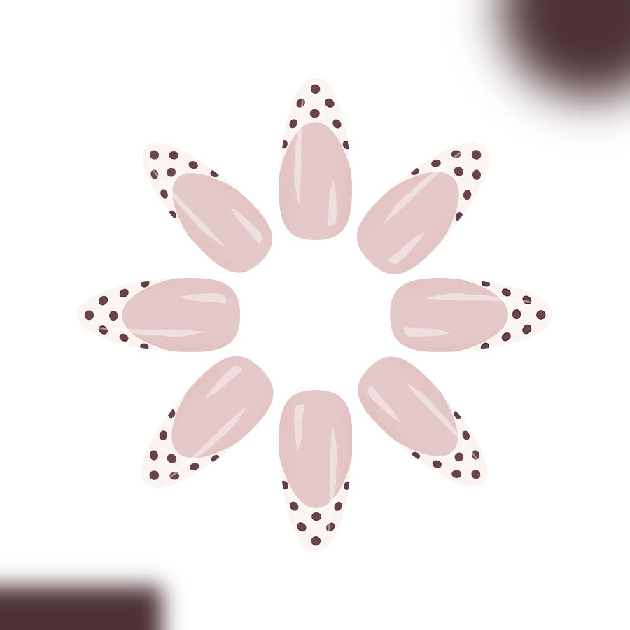 Whimsical Elegance Long Almond Blush Pink with Chic Polka Dot Tips Press On Nail Set