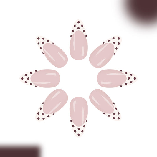 Whimsical Elegance Long Almond Blush Pink with Chic Polka Dot Tips Press On Nail Set