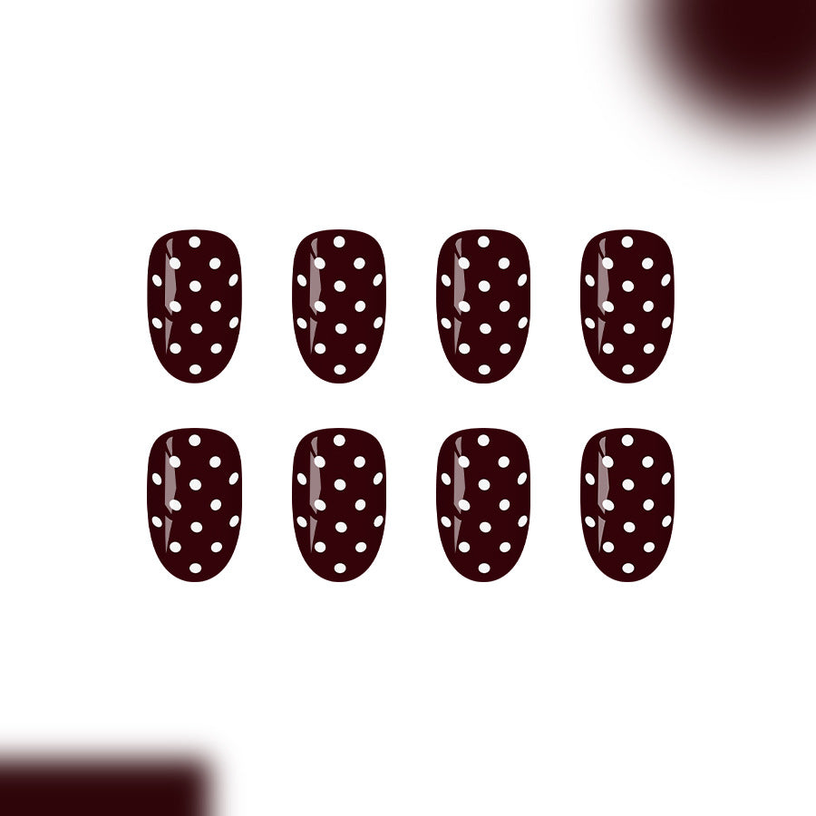 Chic Polka Dot Glamour Short Oval Burgundy Long Lasting Press On Nail Set
