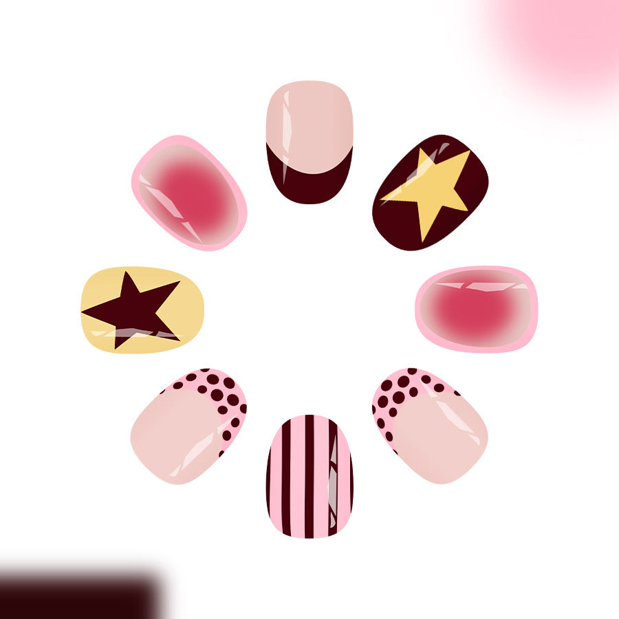 Glamorous Starry Night Short Oval Pink and Burgundy with Bold Patterns Press On Nail Set