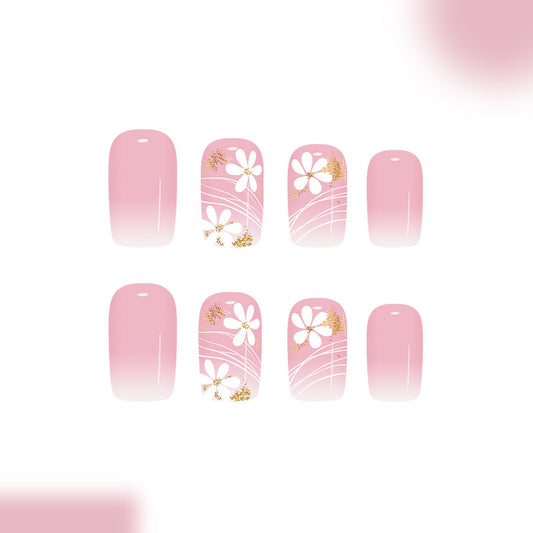 Blossom Dream Pretty Medium Square Pink Press On Nail Set with Floral Design