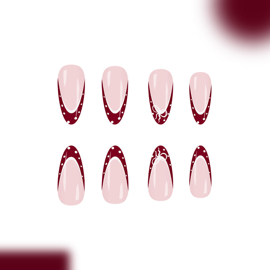 Elegant Garden Mystique Long Almond Burgundy Nail Set with Dazzling White Accents