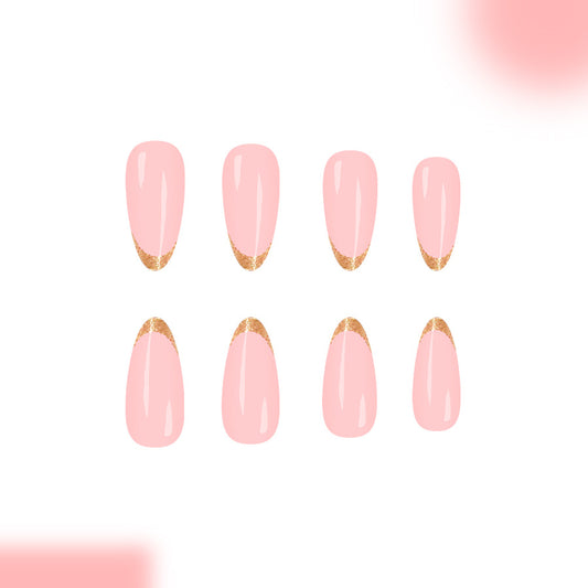 Dreamy Garden Long Almond Pink Nails with Golden Tips Press-On Set