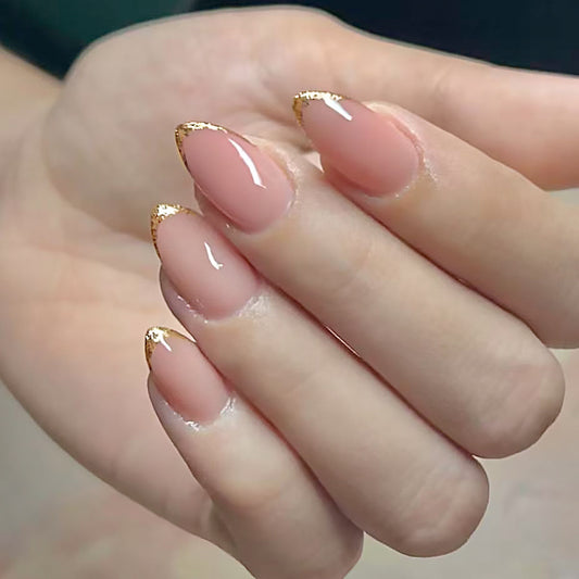 Glamorous Evening Fantasy Long Almond Pink with Gold Tips Press-On Nail Set