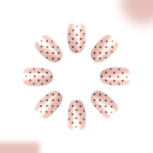 Charming Rose Allure Short Oval Blush with Elegant Polka Dots Press On Nail Set