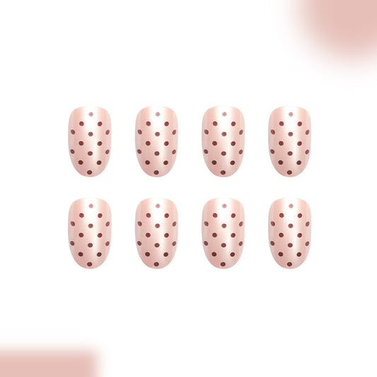 Chic Polka Dot Elegance Short Oval Pink Glossy Press On Nail Set with Charming Dotted Design