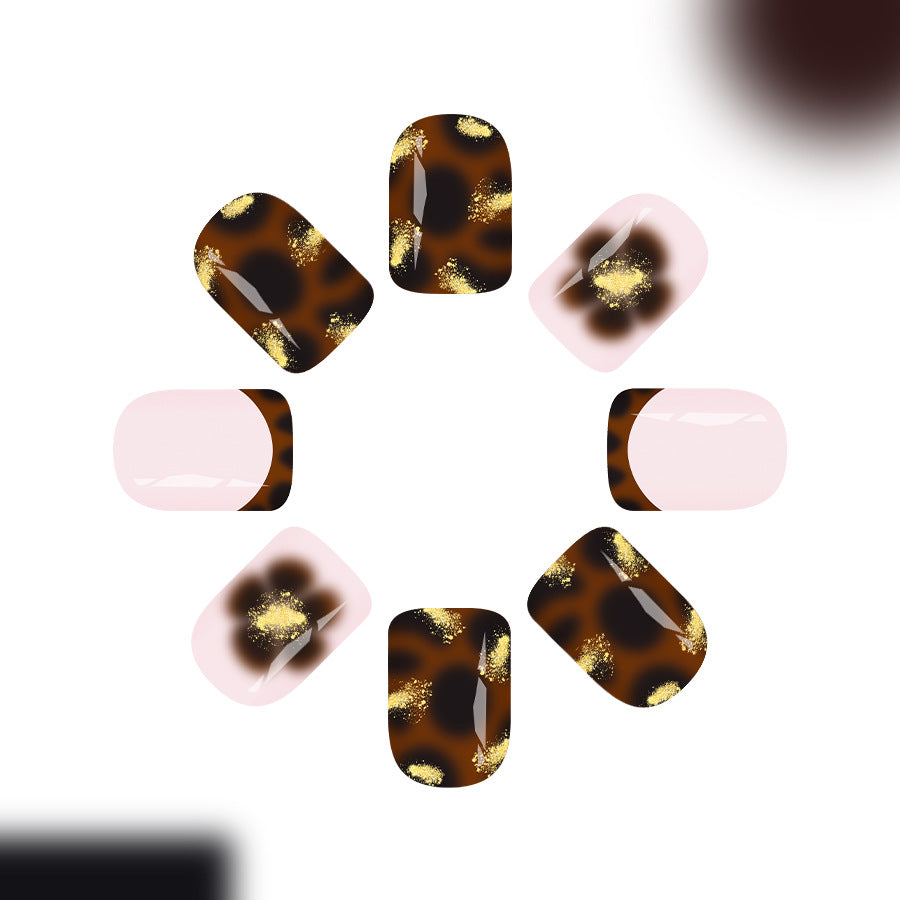 Wild Safari Glamour Chic Short Square Glossy Brown and Pink Leopard Print Nail Set