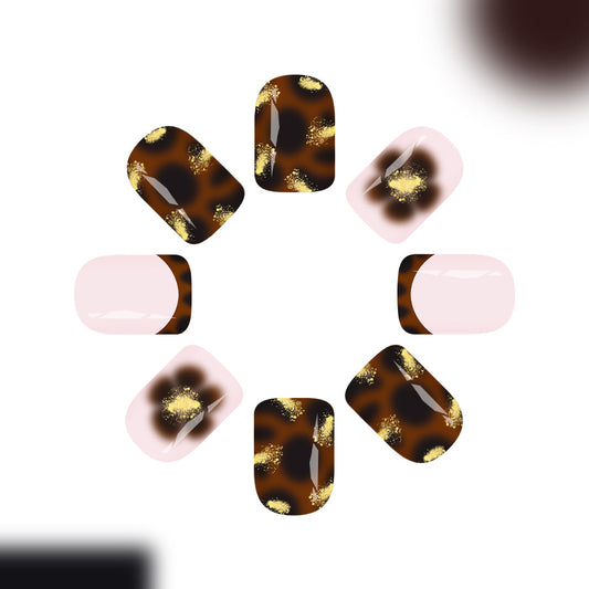 Wild Safari Glamour Chic Short Square Glossy Brown and Pink Leopard Print Nail Set