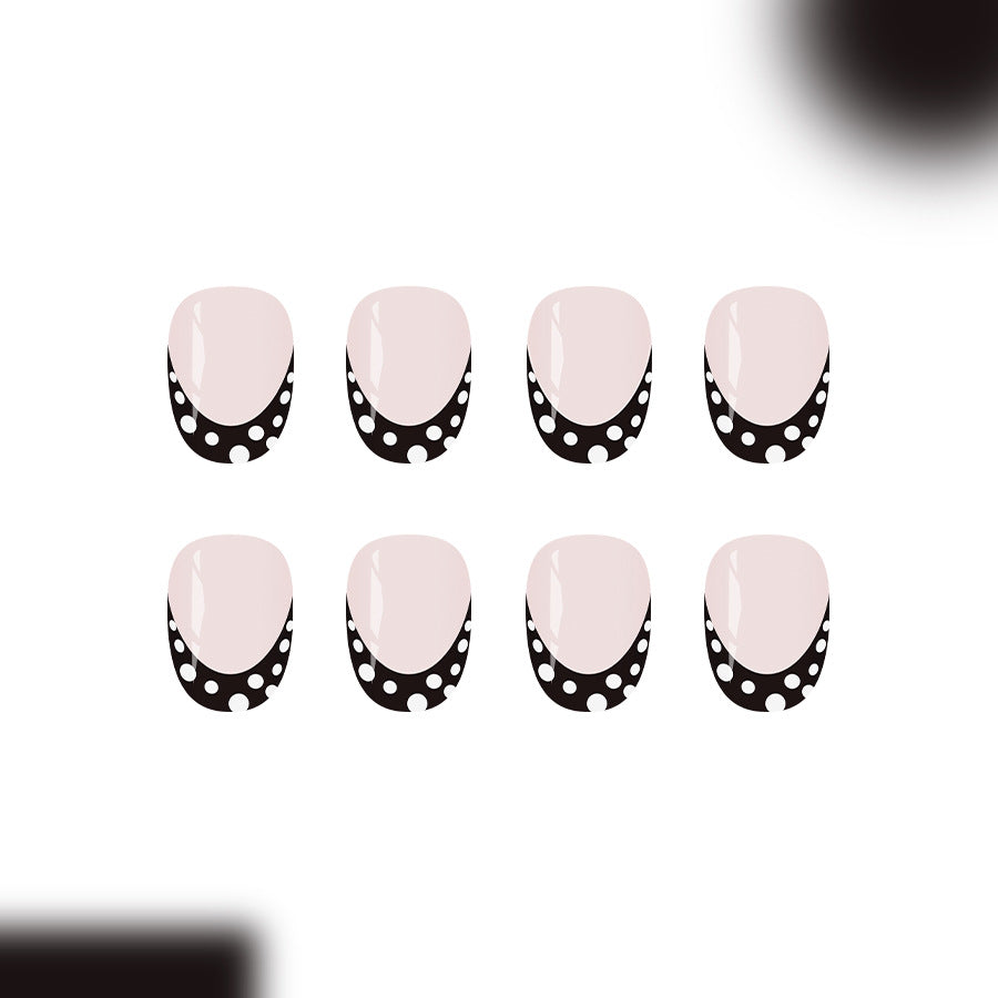 Chic Sophistication Short Round Pink with Black Polka Dots Feature Rich Nail Press Set