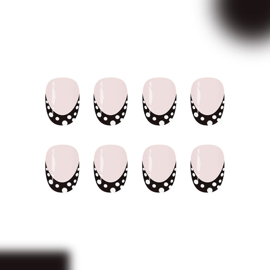 Chic Sophistication Short Round Pink with Black Polka Dots Feature Rich Nail Press Set