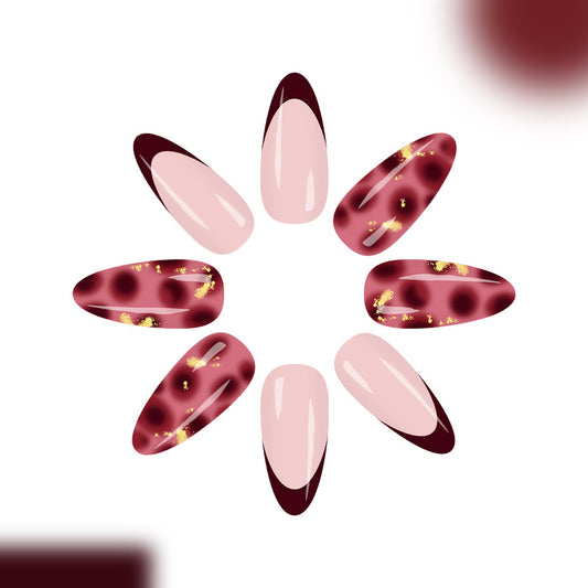 Chic Elegance Long Almond Burgundy and Blush Ombre with Gold Accent Press on Nail Set