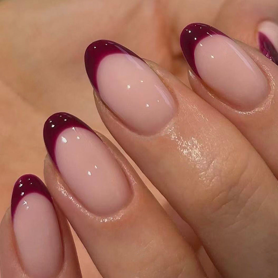Elegant Evening Ombre Short Round Pink with Plum Tips Glossy Finish Press On Nail Set