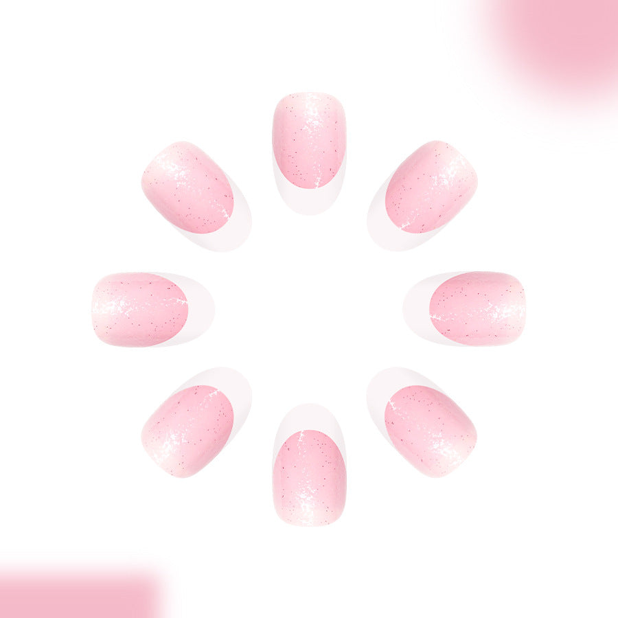 Dreamy Blossom Short Round Pink Shimmer Press On Nail Set with Sparkling Finish