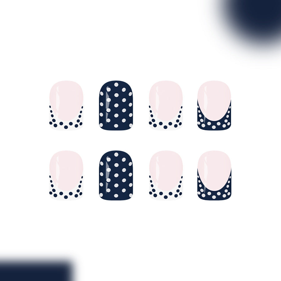 Nautical Elegance Short Square Navy and Blush Press on Nail Set with Playful Polka Dots