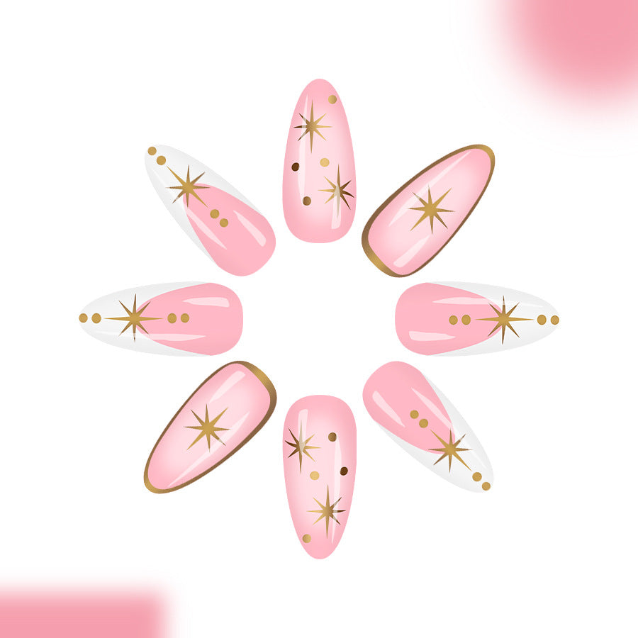 Celestial Glamour Long Almond Shaped Pink Nails with Star Embellishments