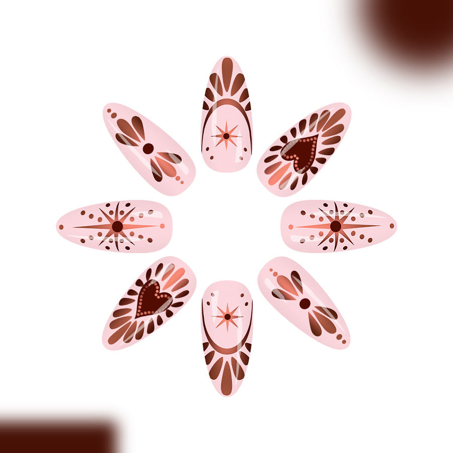 Bohemian Chic Long Almond Pink with Artistic Floral Designs Press On Nail Set
