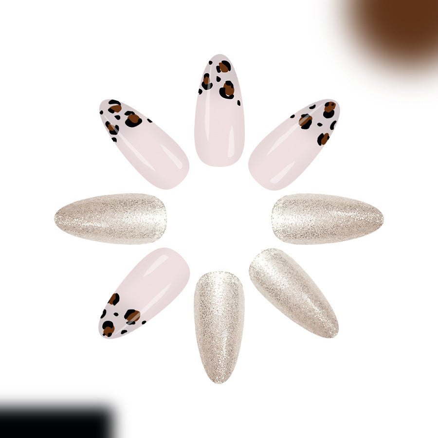 Wild Safari Glamour Long Almond Pink and Gold Glitter with Leopard Accent Press on Nail Set