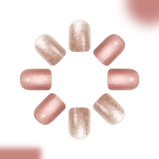 Enchanting Elegance Short Square Pink Press On Nail Set with Iridescent Glitter Finish