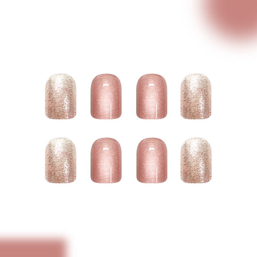 Glamorous Rose Elegance Short Square Shaped Dusty Pink with Sparkling Glitter Press On Nail Set