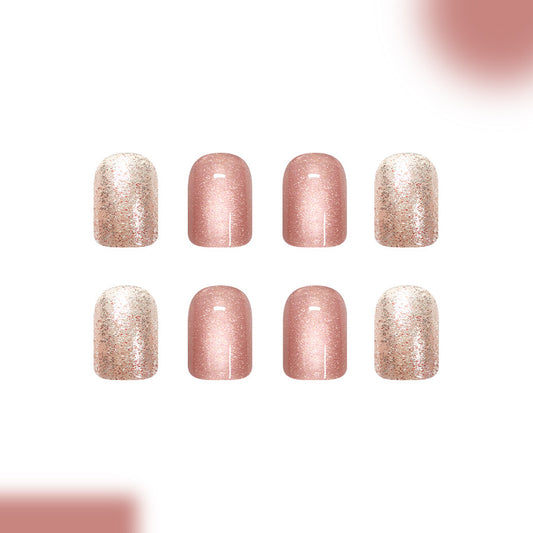 Glamorous Rose Elegance Short Square Shaped Dusty Pink with Sparkling Glitter Press On Nail Set