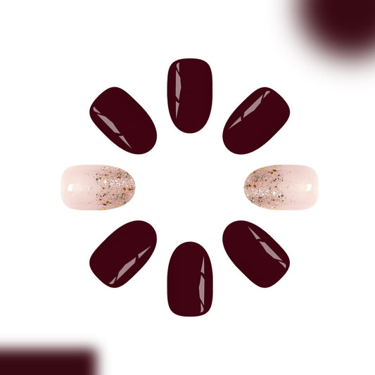 Chic Elegance Short Oval Deep Red with Glitter Accent Press-On Nail Set