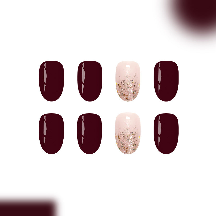 Elegant Autumn Vintage Short Oval Burgundy Nails with Sparkling Accent