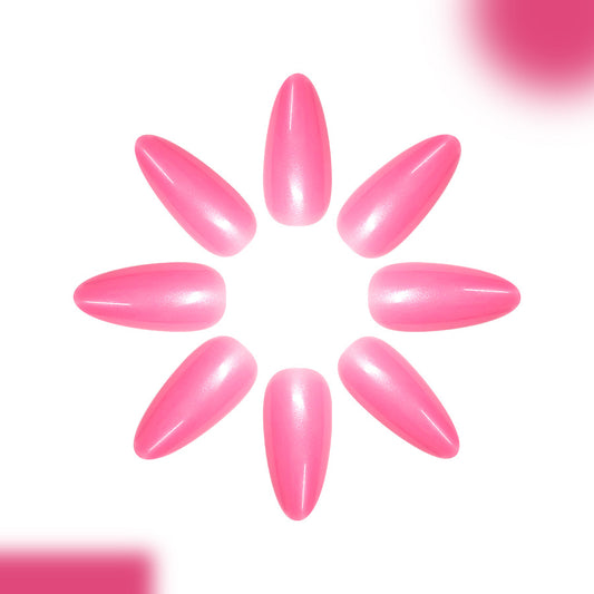 Playful Pink Elegance Long Almond Shape Glossy Finish Press On Nail Set