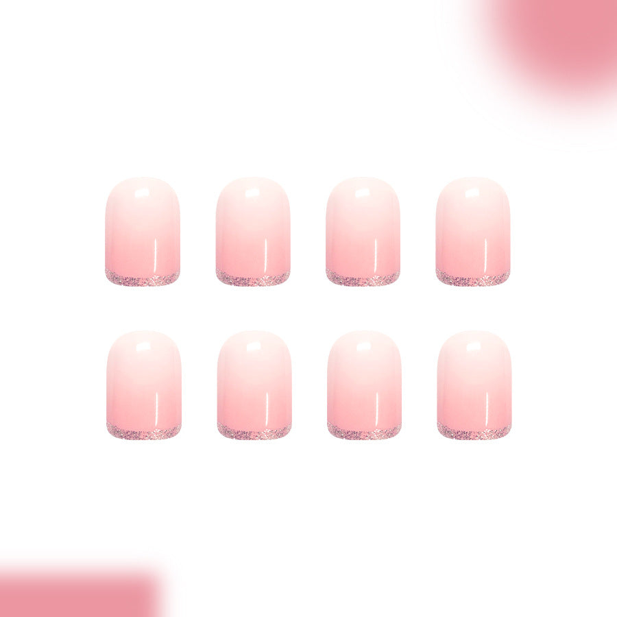 Blossom Elegance Short Square Pink Gradient Glitter Press-on Nail Set