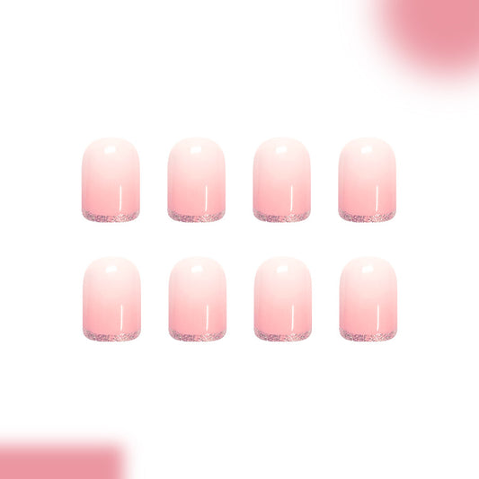 Blossom Elegance Short Square Pink Gradient Glitter Press-on Nail Set