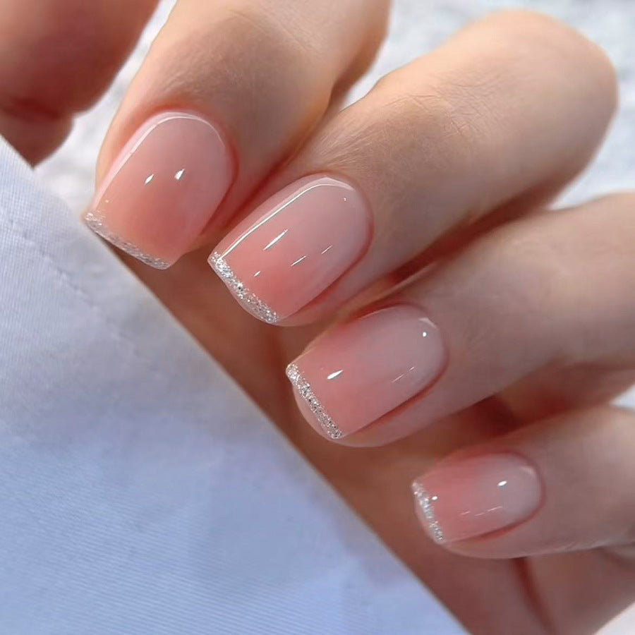 Chic Elegance Short Square Press On Nails in Soft Pink with Sparkling Tips