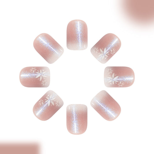 Blossom Dreams Short Square Soft Pink with Iridescent Floral Design Press On Nail Set