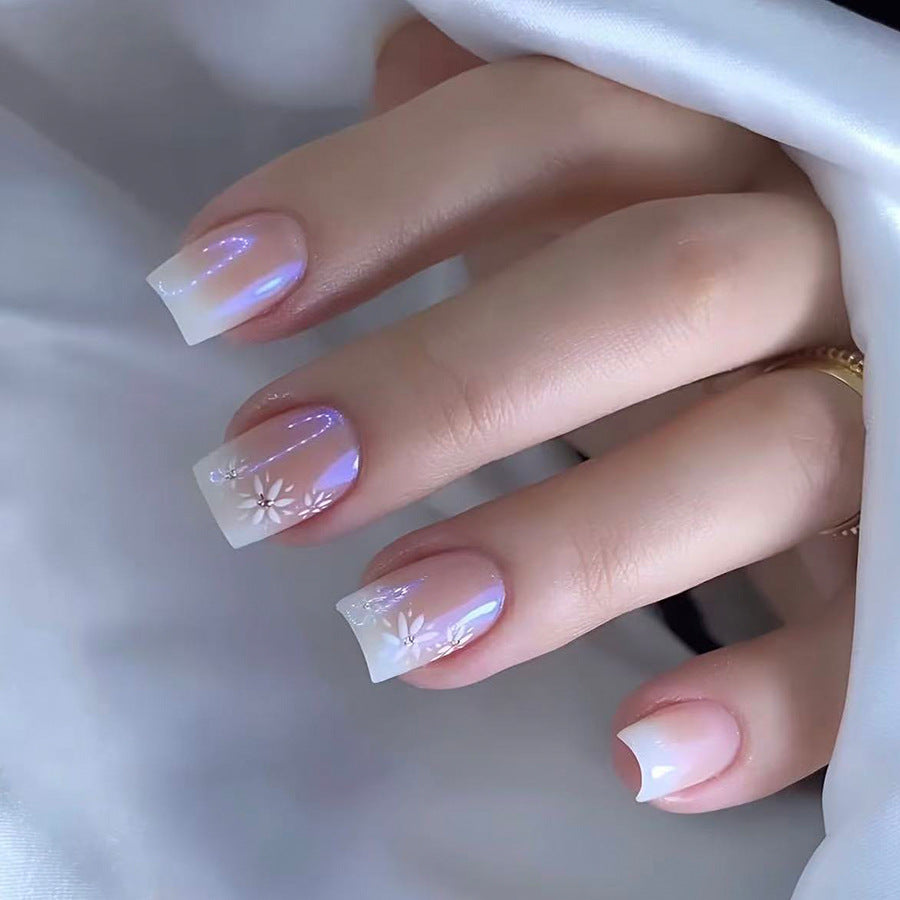 Ethereal Blossom Short Square Pastel Gradient with Floral Accents Press On Nail Set