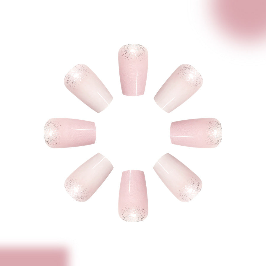 Chic Elegance Long Coffin Pink Ombre Glitter Press On Nail Set