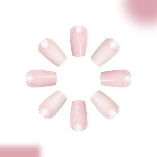 Chic Elegance Long Coffin Pink Ombre Glitter Press On Nail Set
