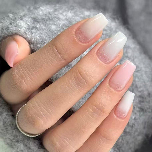 Chic Twilight Dream Ombre Medium Coffin Press On Nail Set with Glitter Fade Effect