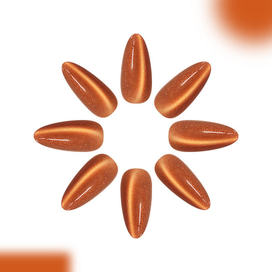 Autumn Glow Elegant Long Almond Shaped Sparkling Orange Press On Nail Set