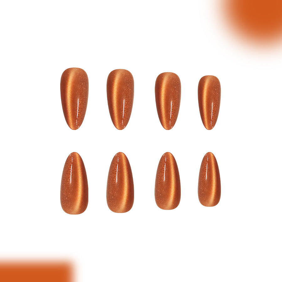 Autumn Glow Vibrant Long Almond Shaped Shimmering Burnt Orange Press On Nail Set